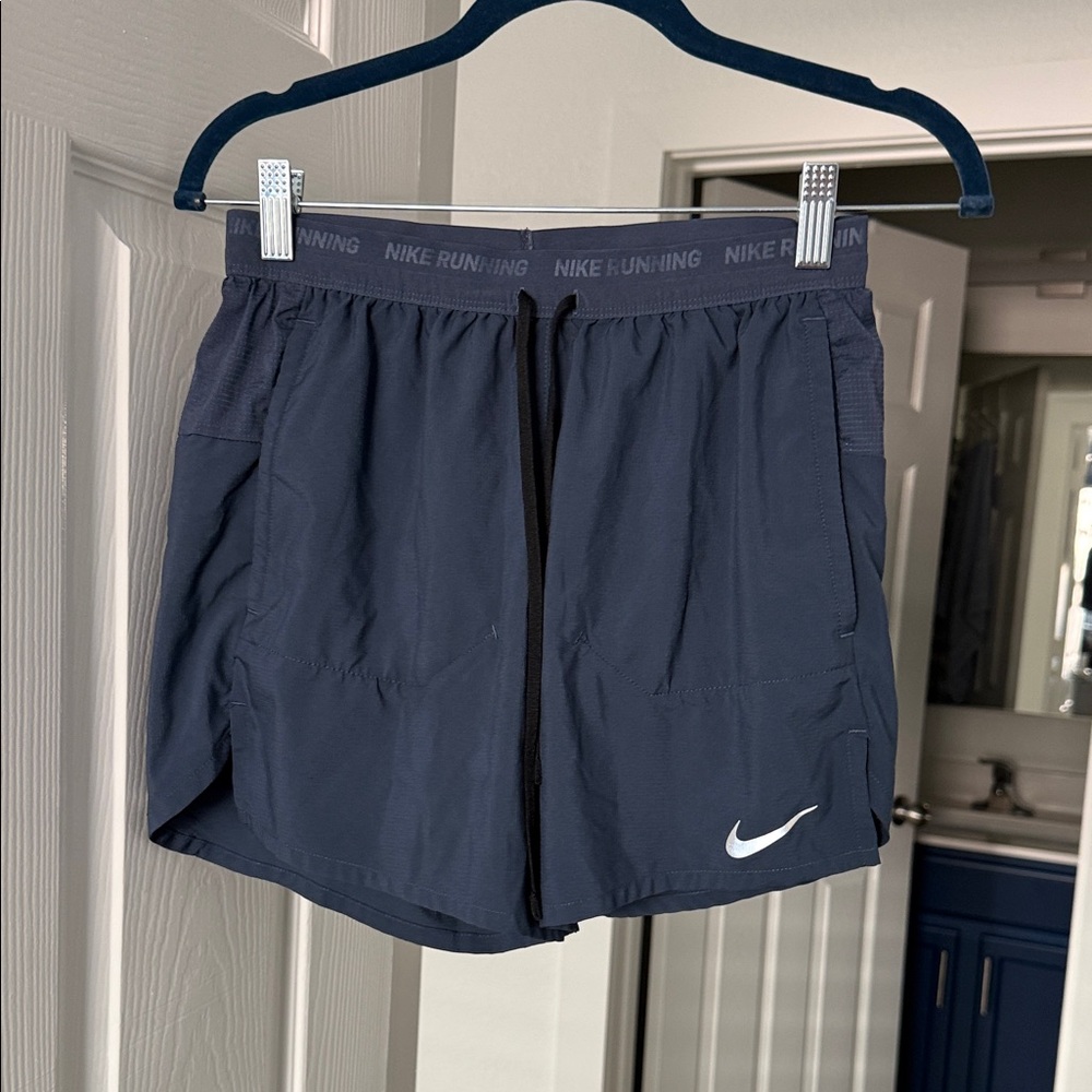 Nike Men’s Dark Navy Athletic Running Shorts with White Swoosh